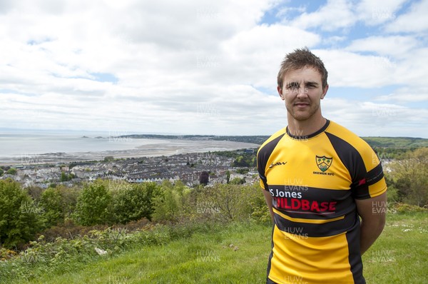 220513 - Ospreys - Pictured with Swansea Bay in the background is Ashley Beck in Skewen RFC kit