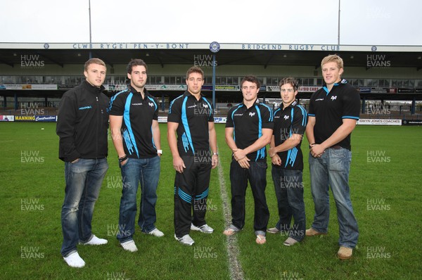 10.10.11 -  Ospreys players at The Brewery Field, Bridgend -  Ospreys players, Tom Prydie, Scott Baldwin, Rhys Webb, Luke Morgan, Matthew Morgan and Lloyd Peers back at their former club ahead of the Ospreys games that are to be played at Bridgend's ground.  