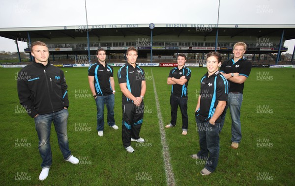 10.10.11 -  Ospreys players at The Brewery Field, Bridgend -  Ospreys players, Tom Prydie, Scott Baldwin, Rhys Webb, Luke Morgan, Matthew Morgan and Lloyd Peers back at their former club ahead of the Ospreys games that are to be played at Bridgend's ground.  