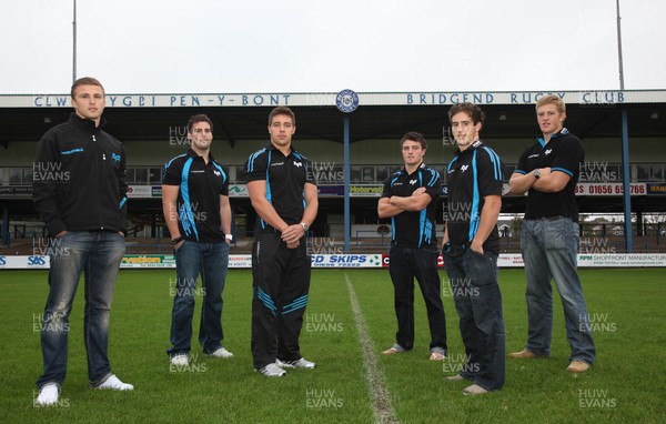 10.10.11 -  Ospreys players at The Brewery Field, Bridgend -  Ospreys players, Tom Prydie, Scott Baldwin, Rhys Webb, Luke Morgan, Matthew Morgan and Lloyd Peers back at their former club ahead of the Ospreys games that are to be played at Bridgend's ground.  