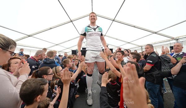 120816 - Ospreys Kit Launch -Bradley Davies models the new Ospreys away kit