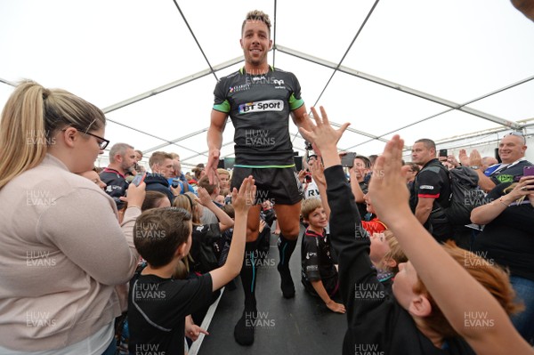 120816 - Ospreys Kit Launch -Rhys Webb models the new Ospreys home kit