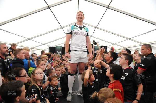 120816 - Ospreys Kit Launch -Bradley Davies models the new Ospreys away kit