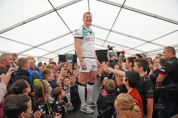 120816 - Ospreys Kit Launch -Bradley Davies models the new Ospreys away kit