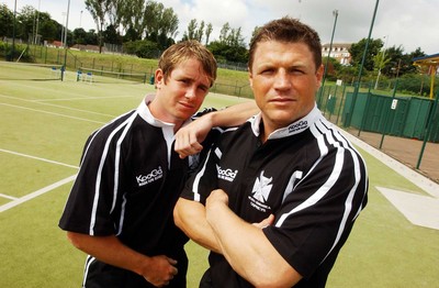 240703 - Neath-Swansea Ospreys Launch - Shane Williams and Scott Gibbs sport the new Ospreys kit