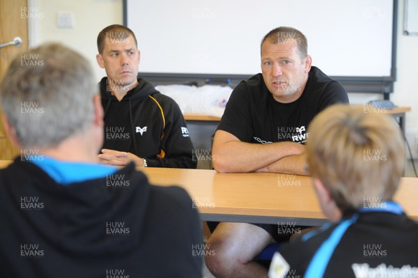 040812 - Ospreys Open Day -Gruff Rees and Jonathan Humphreys during a question and answer session with fans