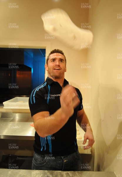 09.01.12 - Ospreys - Huw Bennett participating in a pizza cook-off challenge at Mamma Mia in Swansea ahead of the Ospreys game against Benetton Treviso on Friday. 