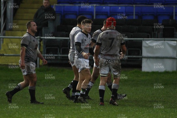 161217 - Ospreys Principality  Premier Select XV v Nottingham RFC - British and Irish Cup -  Harry Morgan(C) of Ospreys Select celebrates his try with team mates