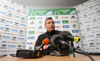 06.04.10 - Ospreys Rugby Press Conference - Head coach Sean Holley talks to reporters. 