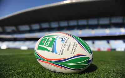 09.04.10 - Ospreys Rugby Training - A match ball lies on the pitch at Stade Anoeta. 