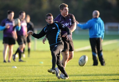 15.11.11 - Ospreys Rugby Training - Shane Williams and Richard Hibbard during training. 