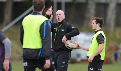 160212 - Ospreys Rugby Training -Ospreys head coach Steve Tandy during training