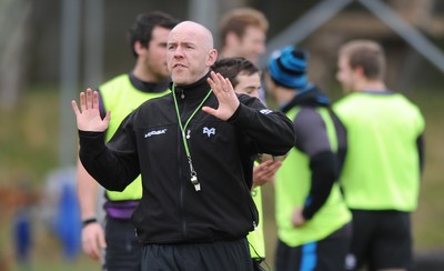 160212 - Ospreys Rugby Training -Ospreys head coach Steve Tandy during training