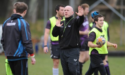 160212 - Ospreys Rugby Training -Ospreys head coach Steve Tandy during training