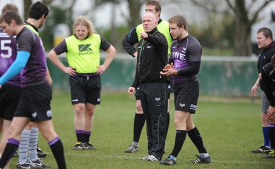 160212 - Ospreys Rugby Training -Ospreys head coach Steve Tandy during training