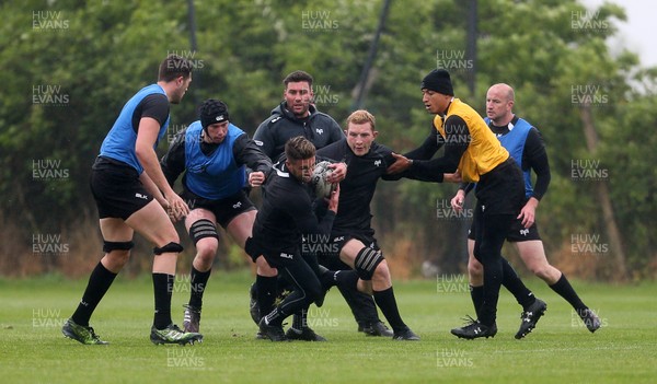 160517 - Ospreys Rugby Training in the lead up to their semi final game at Munster - Rhys Webb carries the ball during training