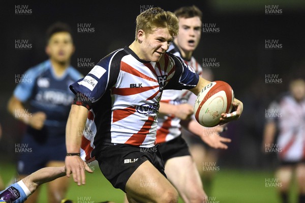 180117 - Ospreys Under 18s v Blues Under 18s - Ben Cambriani of Ospreys runs in to score try by Ben Evans/Huw Evans Agency