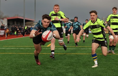 160225  Ospreys U18s v Dragons U18s, WRU Regional Age Grade Semi Final - Jack Hoskins of Ospreys dives to take the ball and score try