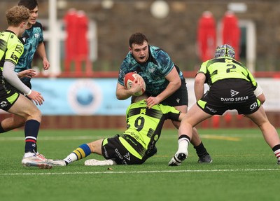 160225  Ospreys U18s v Dragons U18s, WRU Regional Age Grade Semi Final - Logan Lloyd of Ospreys takes on Cai Wardman of Dragons and Chester Creel of Dragons