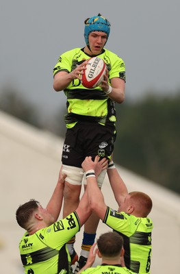 160225  Ospreys U18s v Dragons U18s, WRU Regional Age Grade Semi Final - Joshua Parfitt of Dragons takes line out ball