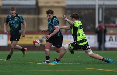 160225  Ospreys U18s v Dragons U18s, WRU Regional Age Grade Semi Final - Logan Jones of Ospreys gets past Harri Jacob of Dragons