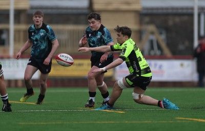 160225  Ospreys U18s v Dragons U18s, WRU Regional Age Grade Semi Final - Logan Jones of Ospreys gets past Harri Jacob of Dragons