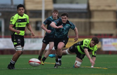 160225  Ospreys U18s v Dragons U18s, WRU Regional Age Grade Semi Final - Logan Jones of Ospreys gets past Harri Jacob of Dragons