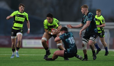 160225  Ospreys U18s v Dragons U18s, WRU Regional Age Grade Semi Final - Elliot Beaven of Dragons takes on Mckenzie Scales of Ospreys