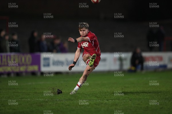 070224 - Ospreys v Scarlets - Regional U18 Championship - Carwyn Jones of Scarlets kicks for goal