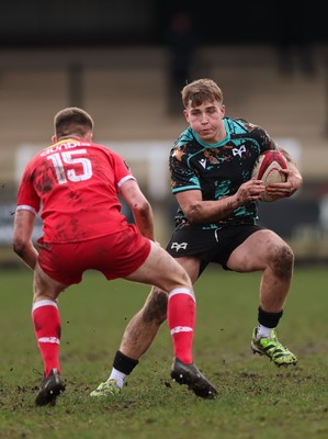 080226 - Ospreys U18 v Scarlets U18, WRU Regional Age Grade Championship - Zac Mizen of Ospreys takes on Rhys Wyatt of Scarlets