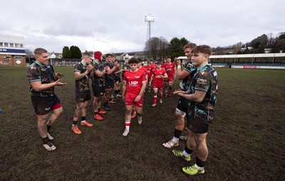 080226 - Ospreys U18 v Scarlets U18, WRU Regional Age Grade Championship - The teams clap each other off the pitch at the end of the match