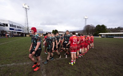 080226 - Ospreys U18 v Scarlets U18, WRU Regional Age Grade Championship - The teams clap each other off the pitch at the end of the match
