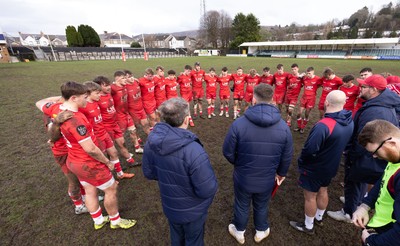 080226 - Ospreys U18 v Scarlets U18, WRU Regional Age Grade Championship - Scarlets huddle up at the end of the match