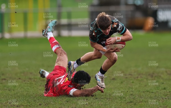 080226 - Ospreys U18 v Scarlets U18, WRU Regional Age Grade Championship - Ashton Crook of Ospreys takes on Jayden Brown of Scarlets