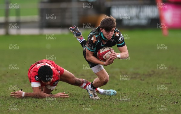080226 - Ospreys U18 v Scarlets U18, WRU Regional Age Grade Championship - Ashton Crook of Ospreys takes on Jayden Brown of Scarlets