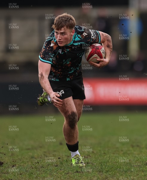 080226 - Ospreys U18 v Scarlets U18, WRU Regional Age Grade Championship - Zac Mizen of Ospreys takes on Rhys Wyatt of Scarlets