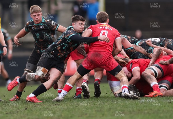080226 - Ospreys U18 v Scarlets U18, WRU Regional Age Grade Championship - Nick Fisk Jones of Ospreys tackles Aled Skyrme of Scarlets