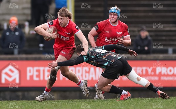 080226 - Ospreys U18 v Scarlets U18, WRU Regional Age Grade Championship - James Bentley of Scarlets gets past Nick Fisk Jones of Ospreys