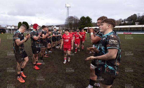 080226 - Ospreys U18 v Scarlets U18, WRU Regional Age Grade Championship - The teams clap each other off the pitch at the end of the match