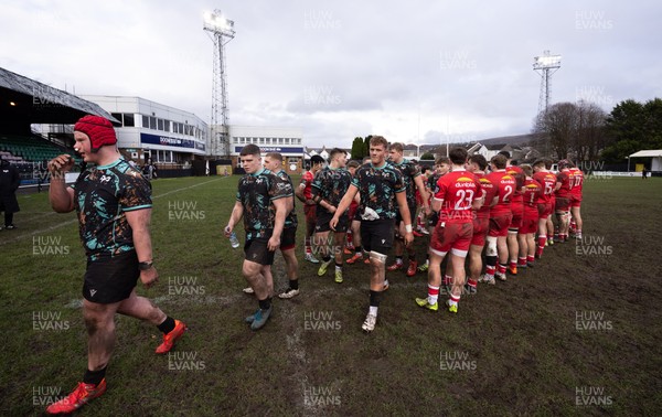 080226 - Ospreys U18 v Scarlets U18, WRU Regional Age Grade Championship - The teams clap each other off the pitch at the end of the match