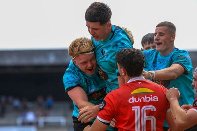 160826 - Ospreys U18 v Scarlets U18 - WRU Regional Age Grade Championship -Finn Lewis of Ospreys u18 celebrates after scoring