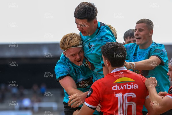 160826 - Ospreys U18 v Scarlets U18 - WRU Regional Age Grade Championship -Finn Lewis of Ospreys u18 celebrates after scoring