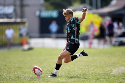 240825 - Ospreys U18s v Cardiff Rugby U18s -  Cai Davies of Ospreys kicks the conversion