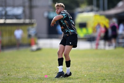 240825 - Ospreys U18s v Cardiff Rugby U18s -  Cai Davies of Ospreys kicks the conversion