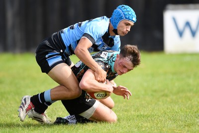 240825 - Ospreys U18s v Cardiff Rugby U18s - Cian Evans of Ospreys scores a try 