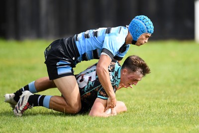 240825 - Ospreys U18s v Cardiff Rugby U18s - Cian Evans of Ospreys scores a try 
