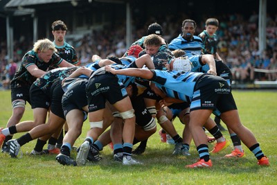 240825 - Ospreys U18s v Cardiff Rugby U18s - Ospreys push the ball over to score a try 