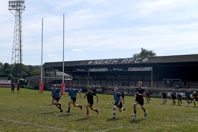 240825 - Ospreys U18s v Cardiff Rugby U18s - A general view of The Gnoll whilst the Ospreys warm up 