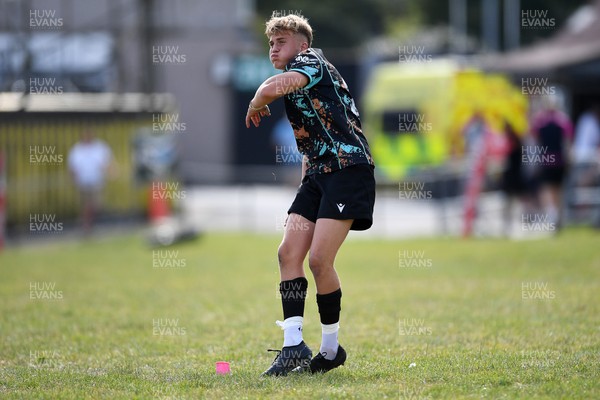 240825 - Ospreys U18s v Cardiff Rugby U18s -  Cai Davies of Ospreys kicks the conversion