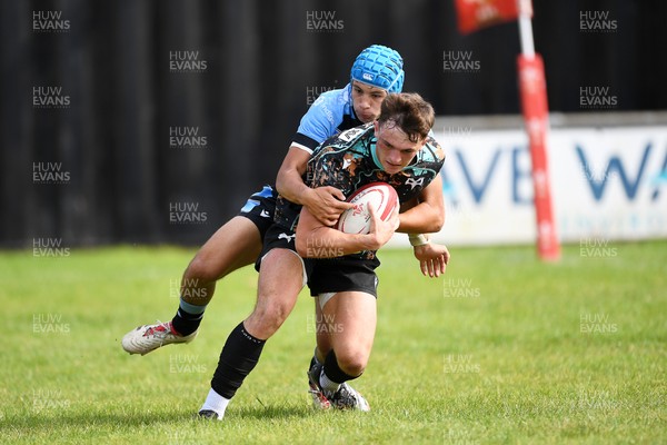 240825 - Ospreys U18s v Cardiff Rugby U18s - Cian Evans of Ospreys runs in to score a try 